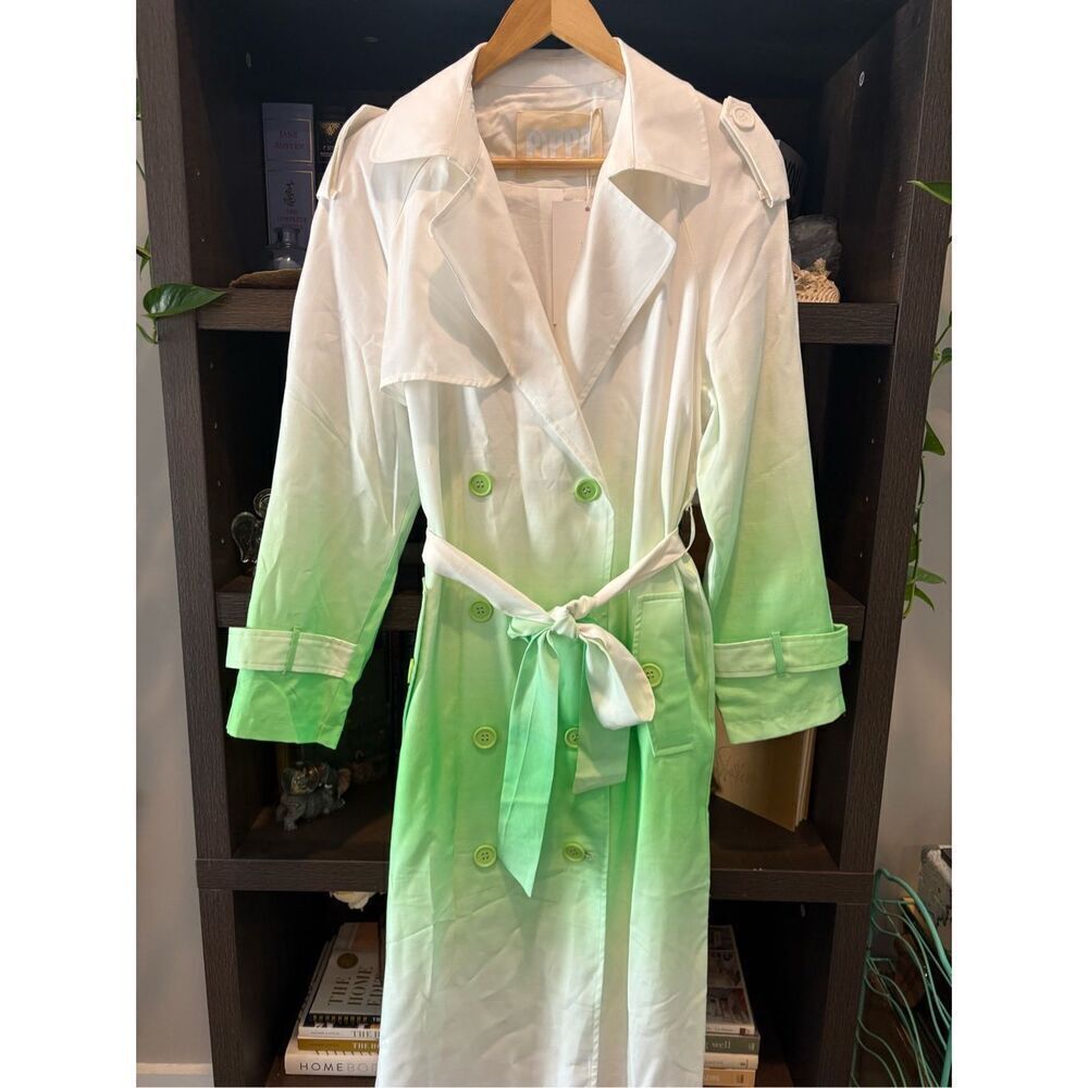 NWT Pippa The Label Beatrix White & Green Trench Coat Size Small - Picture 4 of 7